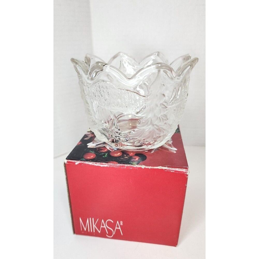 VTG MIKASA Candle Holder crystal clear glass Christmas Story 3 1/4 EXCELLENT